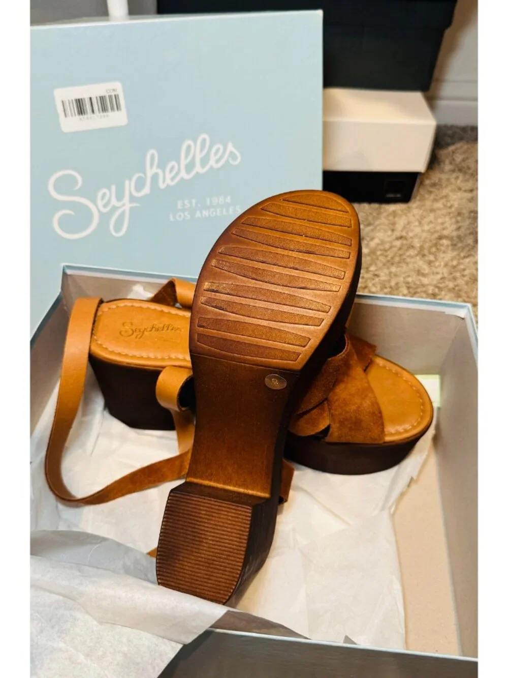 Seychelles Sweetener Cognac Suede Platform Sandals Size 9